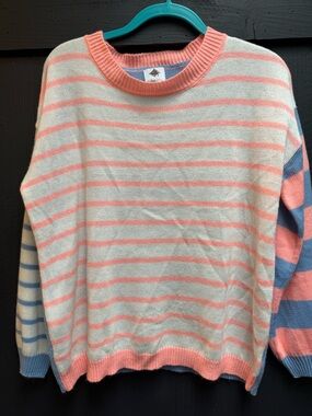 Striped Pastel Crewneck Sweater - Coral & Cream